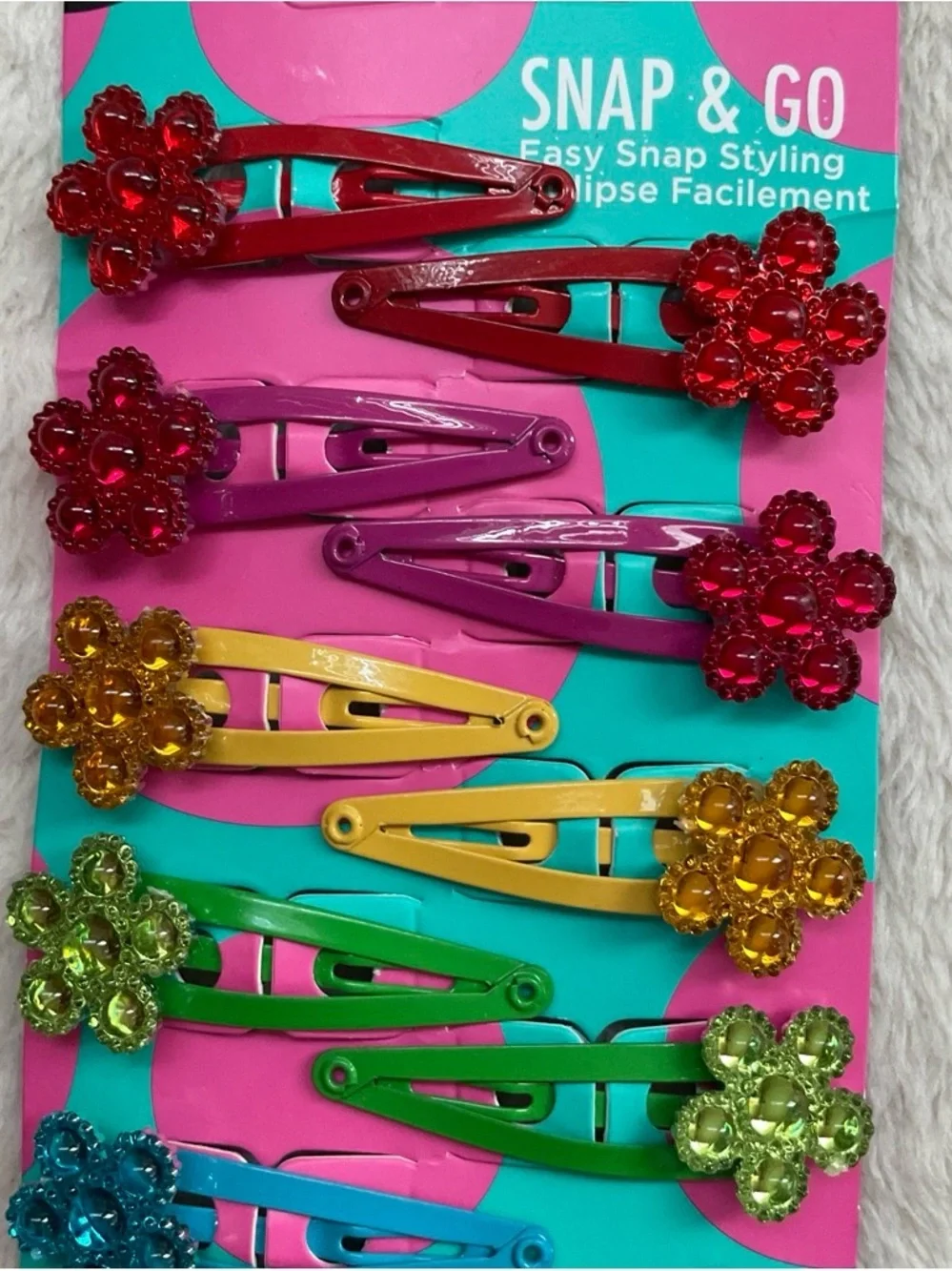 Sparkling Flower Snap Hair Clips for Kids - Multicolor